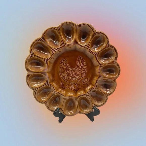 California Pottery Golen Brown Deviled Egg Plate, Made in USA - Picture 15 of 16
